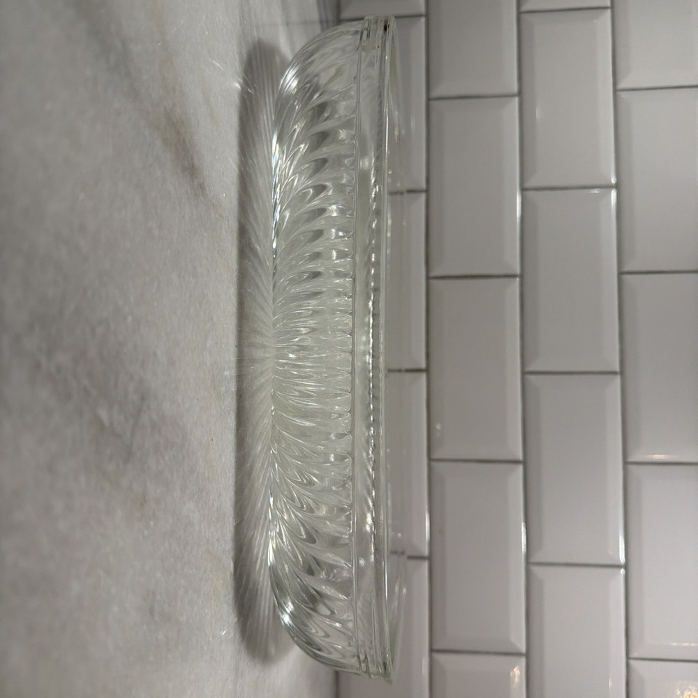 Vtg Oven-proof Ribbed Casserole Dish Rectangle 14x8" MCM Vtg Pressed Glass GW996 - Picture 6 of 10